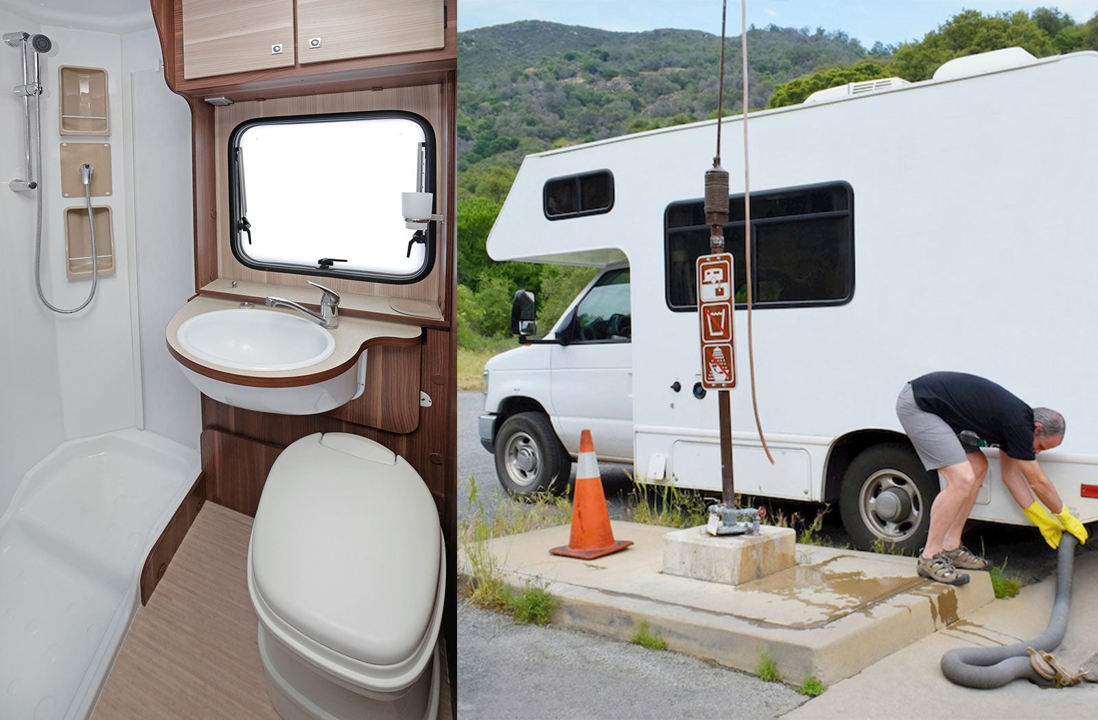 Portable RV/camper toilet and holding tank setup in Hollister, California