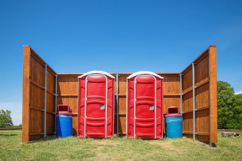Short-term porta potty units staged for delivery in Hollister, California